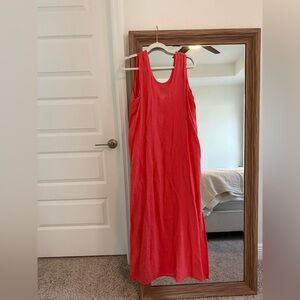 Vintage FLAX by Jeanne Engelhart 100% Linen Sleeveless Maxi Dress Coral M beach